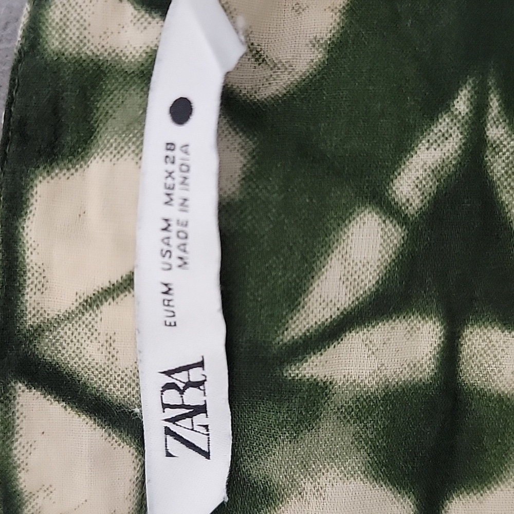 Zara Print Tunic Dress Button Front Size Medium Green and Cream - Picture 7 of 8